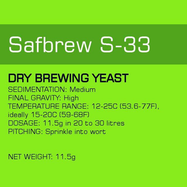 Yeast SafAle S33 Ale Dry Yeast HK Brewcraft