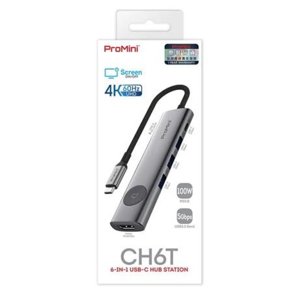 Magic-Pro ProMini CH6T 6-in-1 USB-C 擴展器 香港行貨 銀色