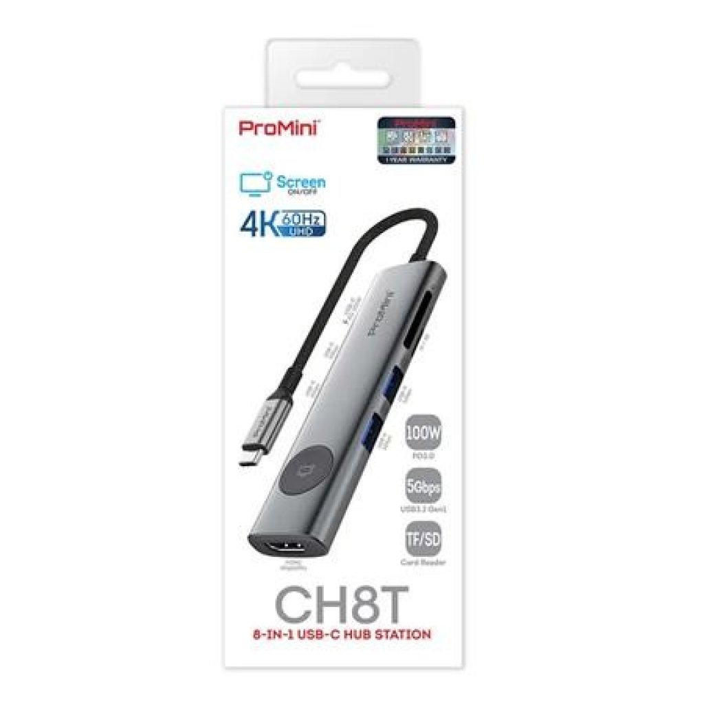 Magic-Pro  ProMini CH8T 8-in-1 USB-C 擴展器 香港行貨 銀色