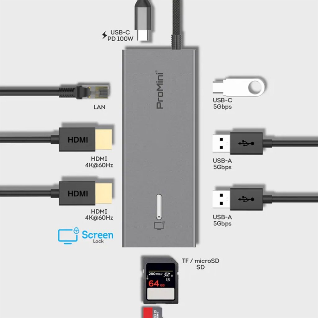Magic-Pro ProMini CH9T 9-in-1 USB-C Hub Station 香港行貨  灰色